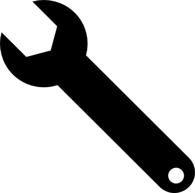 Black open-ended wrench icon on white background, symbolizing tools, repair, or settings.