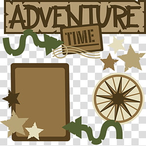 Vintage adventure-themed scrapbook elements including compass, stars, banner, and journal frame on transparent background.