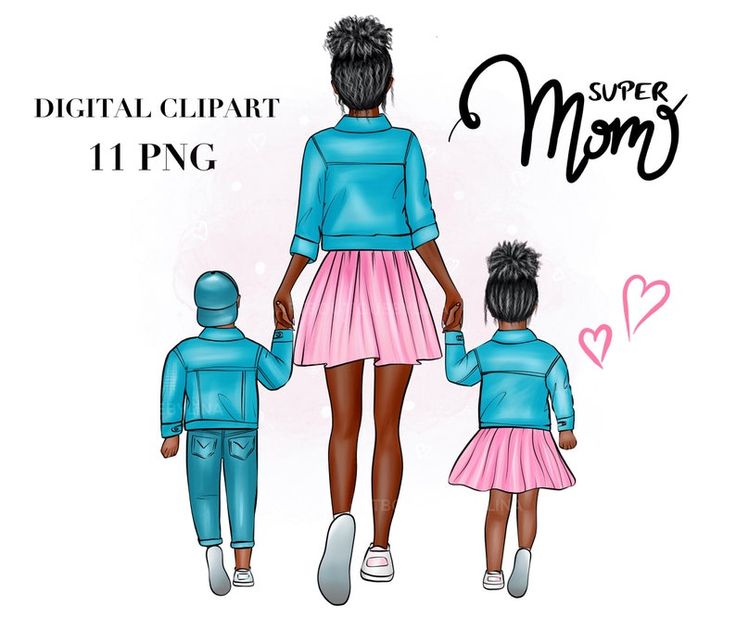 Super Mom Digital Clipart - Mother & Kids Illustration Bundle