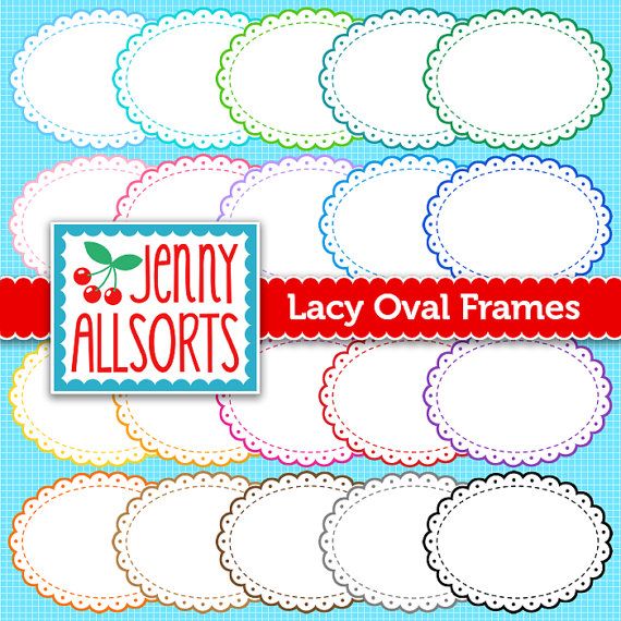 Collection of colorful lacy oval frames for classroom labels, scrapbooking, and digital design projects by Jenny Allsorts.