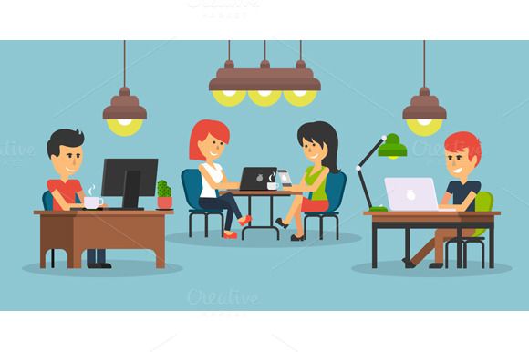 Modern Co-Working Space Illustration - Team Collaboration & Productivity