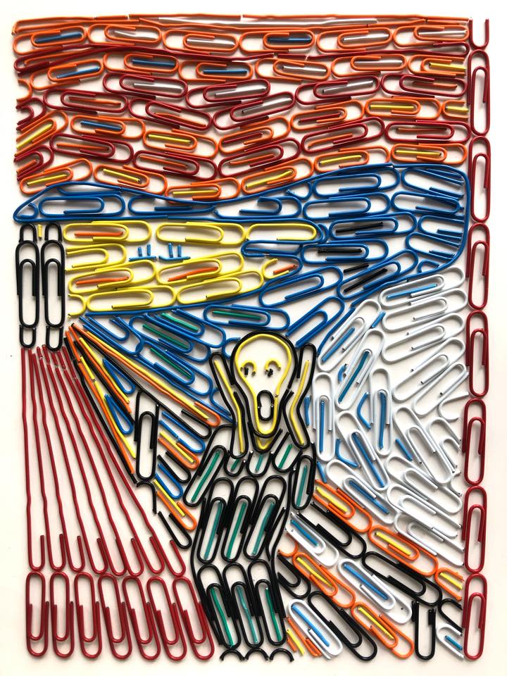 The Scream Recreated with Paper Clips - Mixed Media Artwork