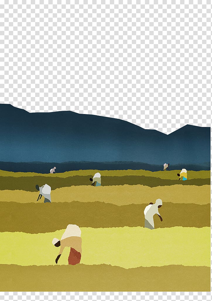 Agricultural Labor in Terraced Fields - Stylized Illustration