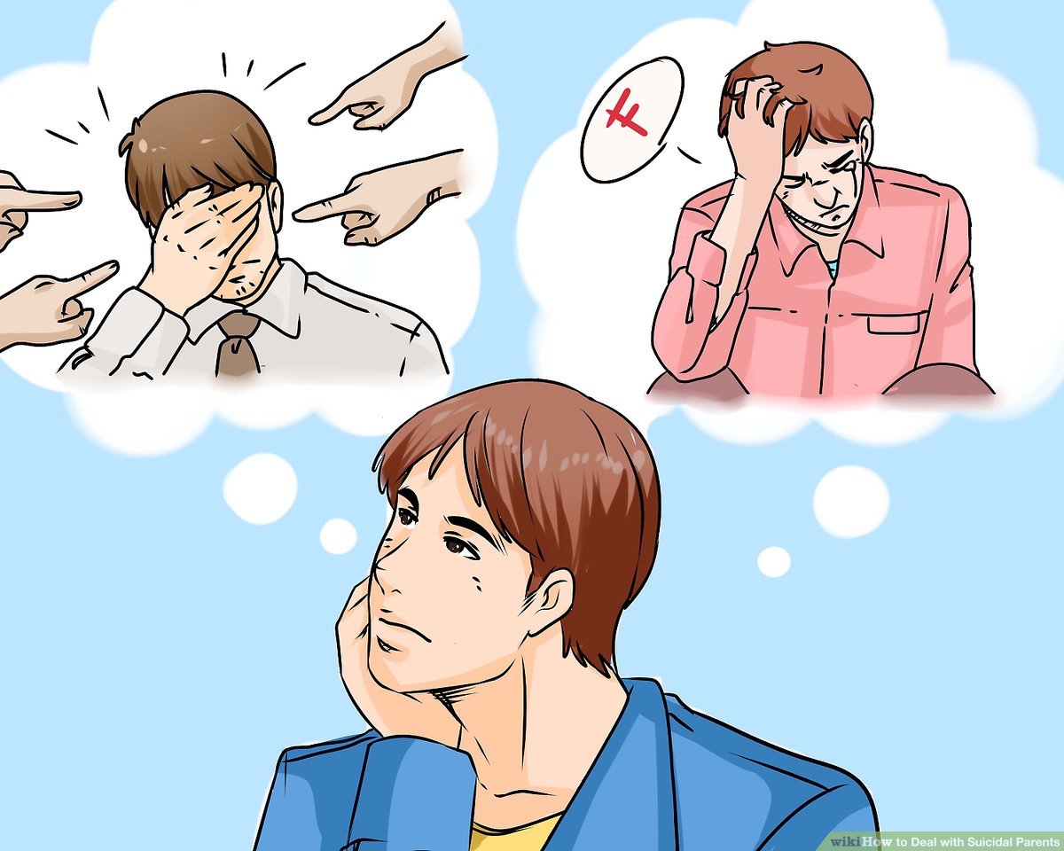 A person in deep thought with thought bubbles showing shame, criticism, and academic failure.