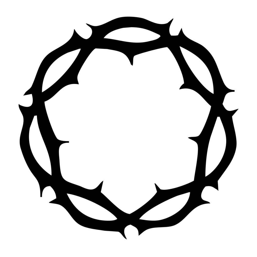 Black silhouette of a crown of thorns forming a circular wreath on white background.