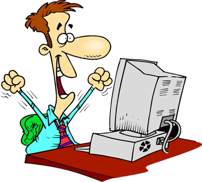 Celebrating Digital Success - Cartoon Illustration of Joyful Computer User