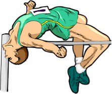 Athlete executing the Fosbury Flop high jump technique over the bar in green uniform.