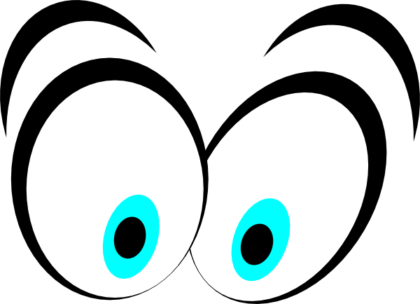 Large cartoon eyes with bright cyan irises and black pupils on a black background.
