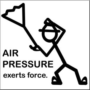 Stick figure struggling against a large air pressure arrow, illustrating force exertion.