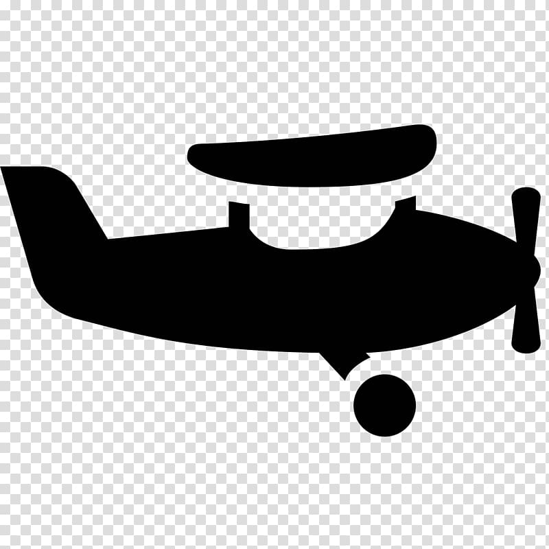 Silhouette of a propeller aircraft with radar dome on top, likely an airborne early warning plane.
