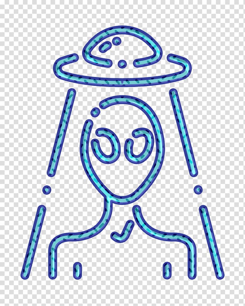 Stylized blue alien figure with UFO hat, large eyes, and segmented limbs on transparent background.