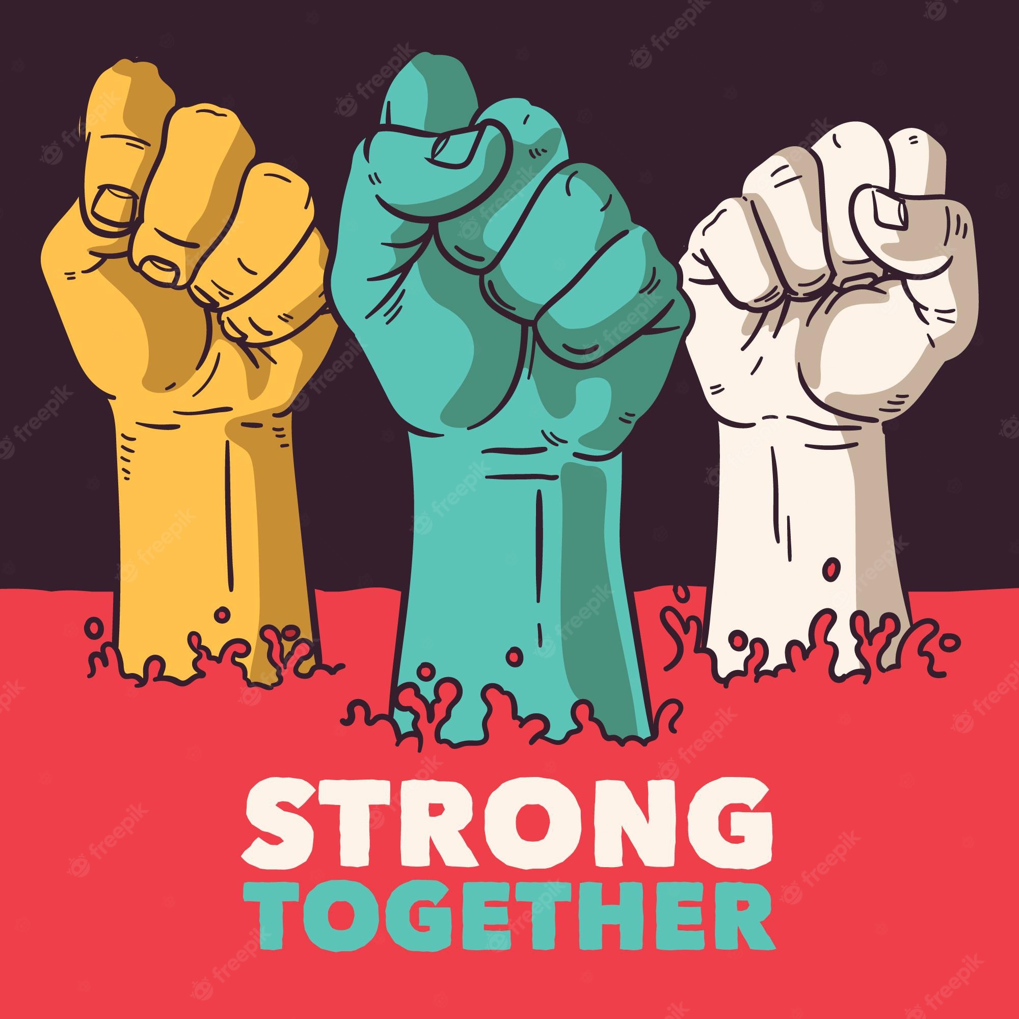 together-were-strong-lettering-raised-fist-community-symbol-clip