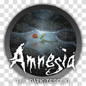 Amnesia: The Dark Descent logo featuring a red rose floating in dark water within a circular frame.