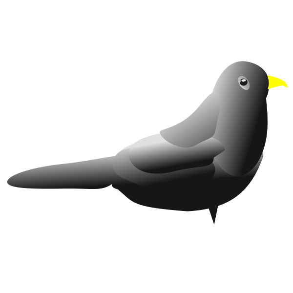 Gray cartoon bird with yellow beak, side profile on black background