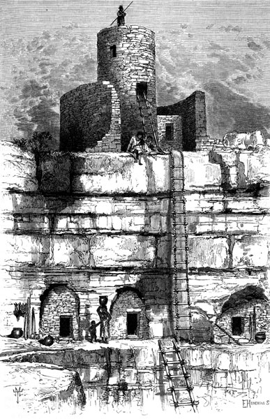Historic Rock-Cut Fortress Illustration - 19th-Century Engraving