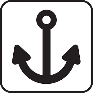 Black anchor icon in a white rounded square, symbolizing stability or maritime themes.
