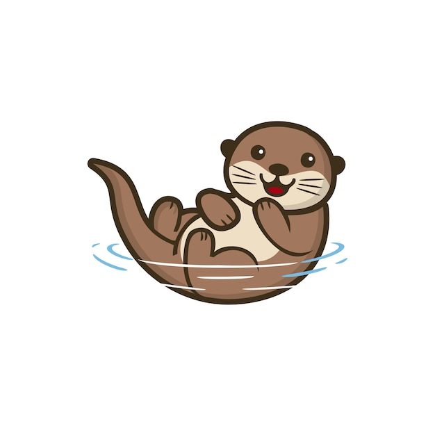 Cute cartoon otter floating on its back in water with a happy expression.
