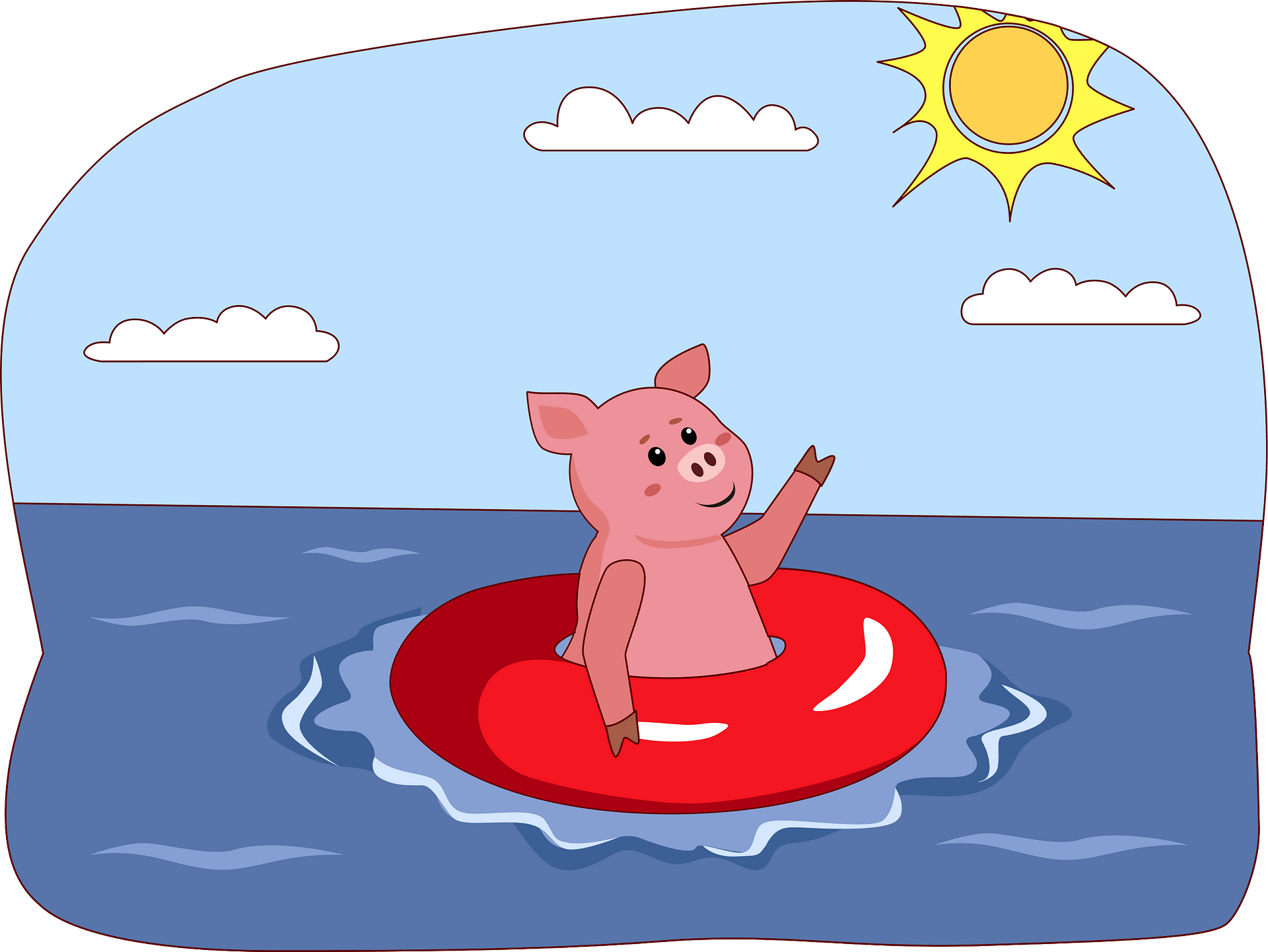 Happy Pig Swimming in Inflatable Ring - Fun Summer Illustration