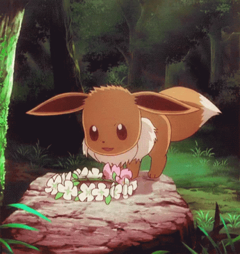 Eevee with Floral Wreath - Pokémon Forest Scene