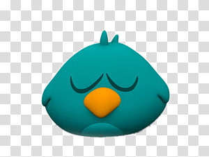 A cute teal cartoon bird with closed eyes and an orange beak, appearing peaceful or sleepy.