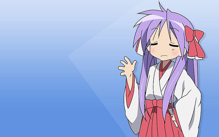 Anime Character Wallpaper - Purple-Haired Shrine Maiden in Kimono