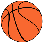 Orange basketball with black seam lines on a black background, stylized vector illustration.