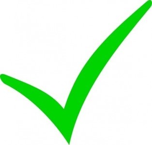Bright green checkmark symbol on white background, indicating confirmation or success.
