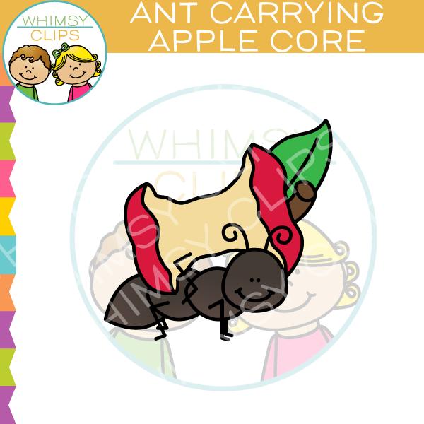 Ant Carrying Apple Core Clipart | Whimsy Clips Educational Illustrations