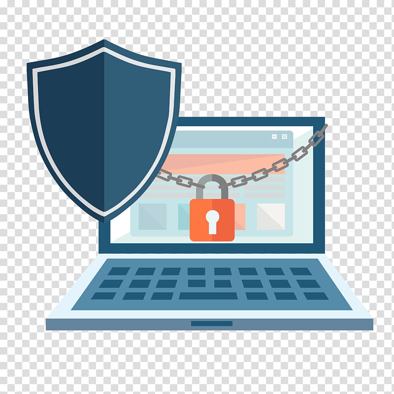 Laptop with shield, padlock, and chain symbolizing cybersecurity protection for digital data.