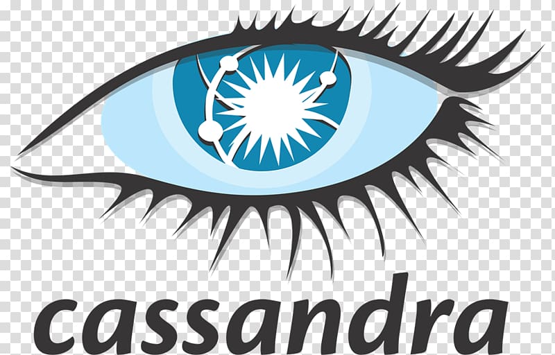 Cassandra database logo featuring a stylized blue eye with a sunburst and network nodes, symbolizing visibility and connectivity.