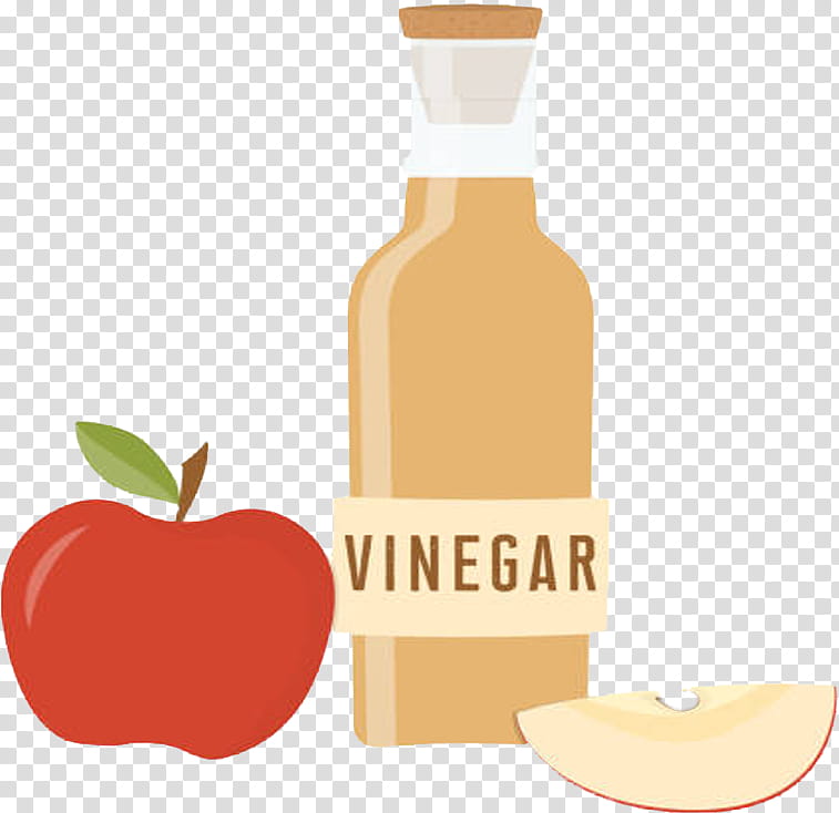 Apple vinegar bottle with whole red apple and slice, labeled "VINEGAR"