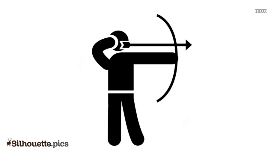 Silhouette of an archer drawing a bow and aiming an arrow forward.
