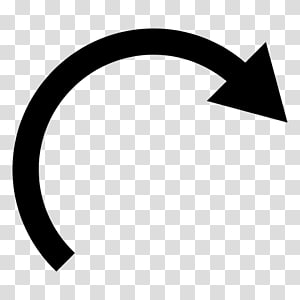 Black curved arrow pointing right, indicating rotation, refresh, or forward navigation on transparent background.