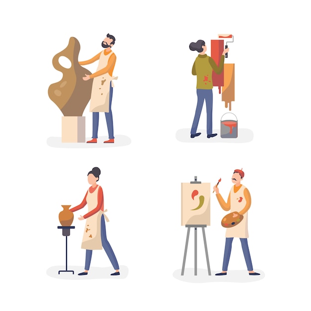 Creative Artists at Work - Illustration of Diverse Artistic Practices