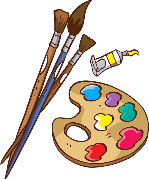 Art Supplies Illustration - Paintbrushes, Palette & Paint Tube