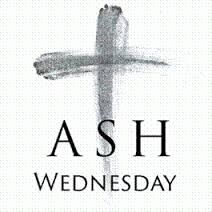 A grayscale ash cross symbol with the text "ASH WEDNESDAY" below it, representing the Christian observance marking Lent's start.