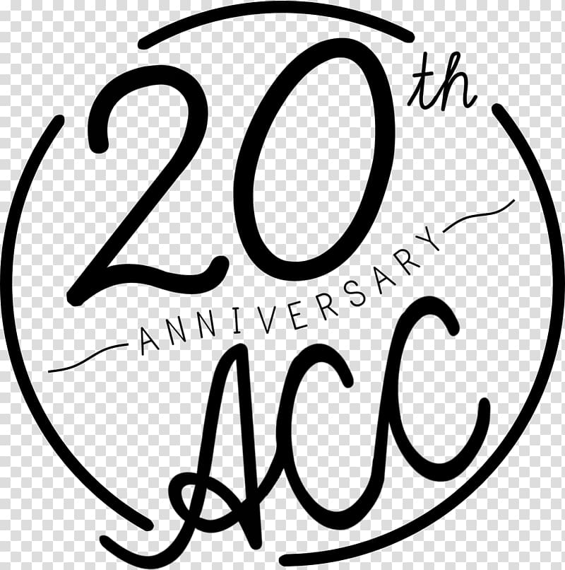 20th Anniversary ACC logo in elegant black script on transparent background.
