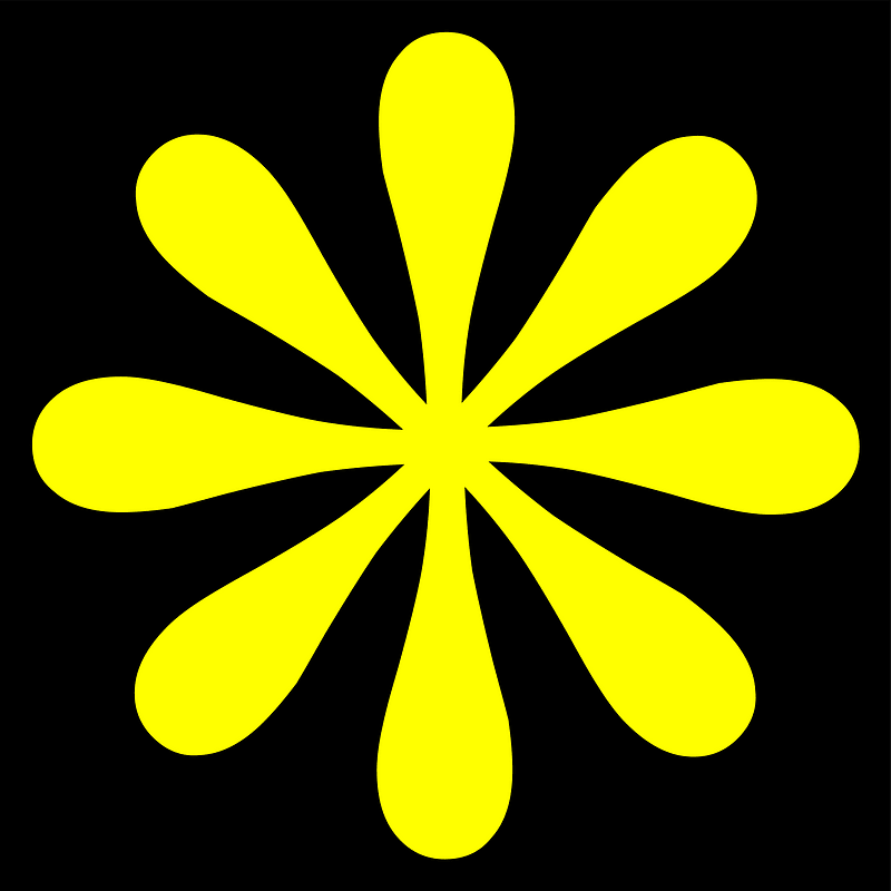 Vibrant Yellow Eight-Petal Flower Symbol - Vector Graphic & Icon