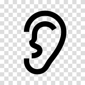 Black outline icon of a human ear on transparent background, symbolizing hearing or audio functions.