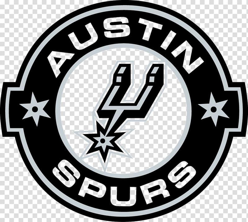 Austin Spurs logo featuring a stylized "U" with star motifs, encircled by team name in bold black and silver.