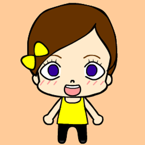 Chibi-style cartoon girl with brown hair, yellow bow, purple eyes, and yellow top smiling cheerfully.
