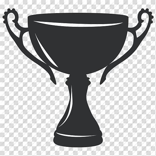 Black silhouette of a classic two-handled trophy cup on transparent background.