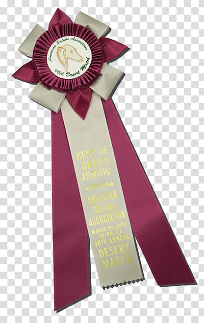 Maroon and cream ribbon award for "Best of Breed Junior" at the 46th Annual Desert Match, American Saddlebred Association, March 25, 2012.