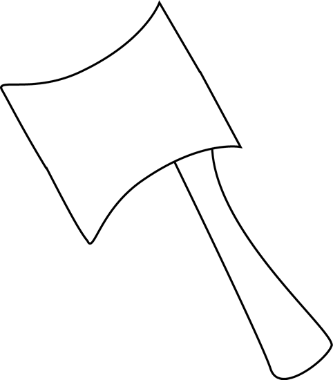 Simple black-and-white line drawing of a hand axe with a broad blade and straight handle.