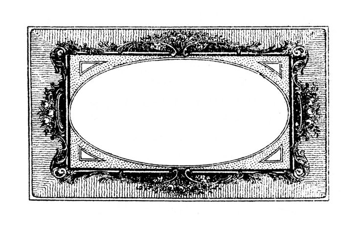 Vintage ornate black-and-white decorative frame with floral scrollwork and oval center, suitable for certificates or illustrations.