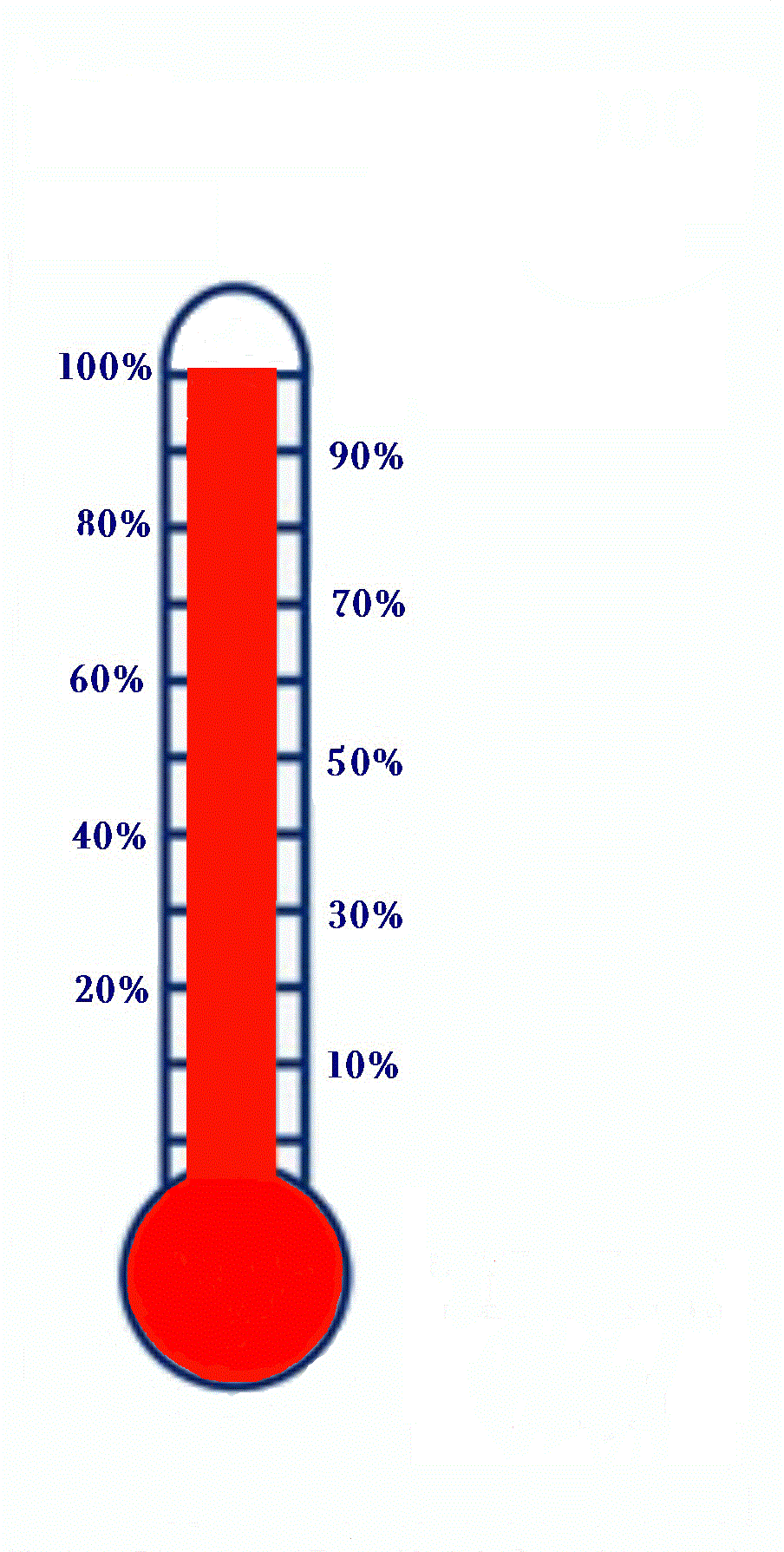Red thermometer graphic showing 100% fill level with percentage markings from 10% to 100%.