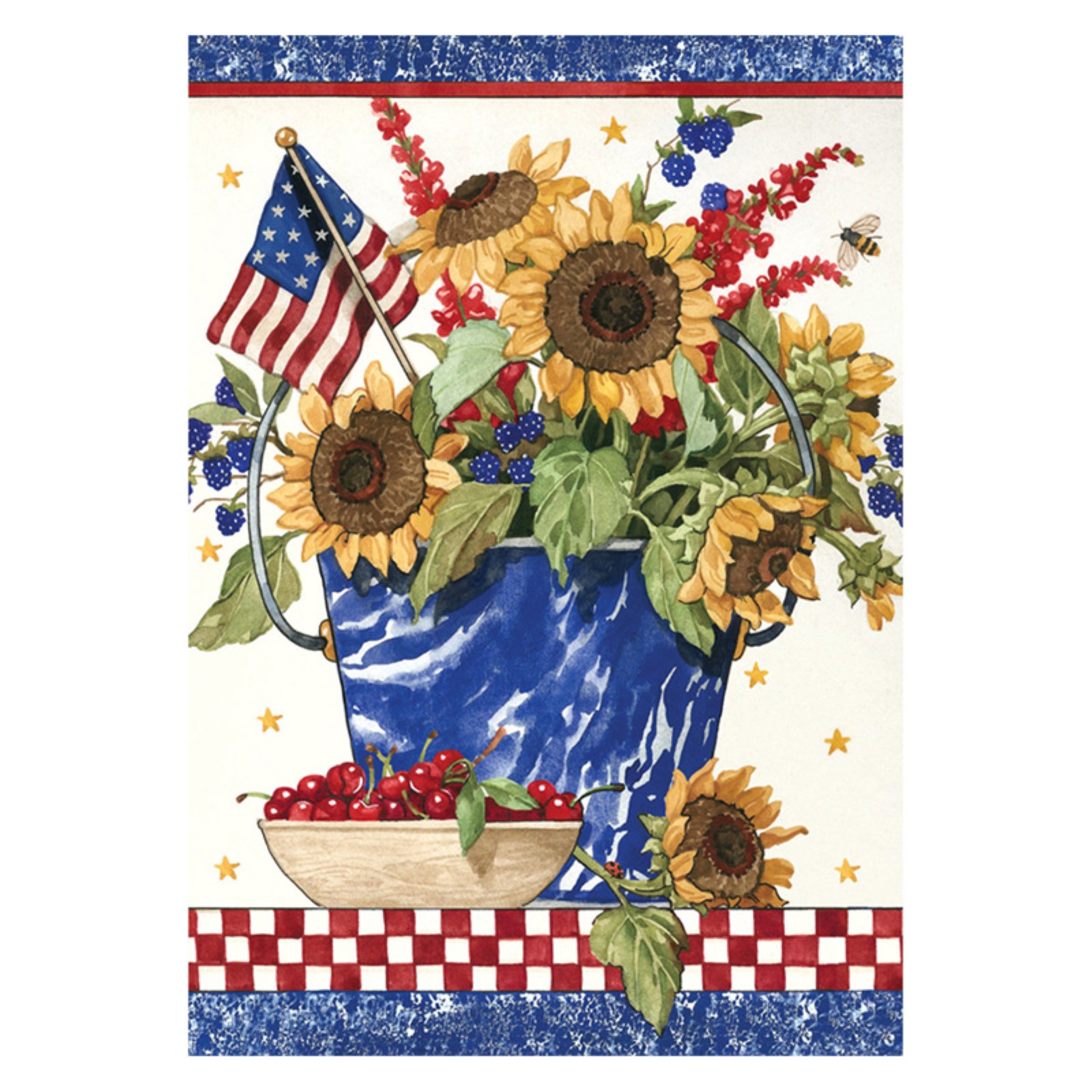 Patriotic Sunflower Still Life Art - American Flag & Summer Harvest Decor