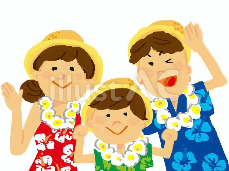 Happy Family in Hawaiian Attire - Vacation Fun & Togetherness