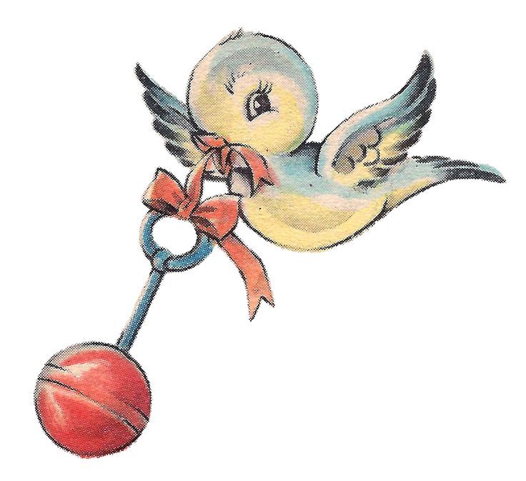 Vintage Baby Rattle Illustration - Nostalgic Chick Design for Nursery Decor