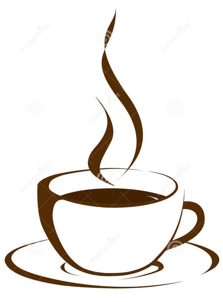 Steaming coffee cup with saucer, stylized brown vector illustration on white background.